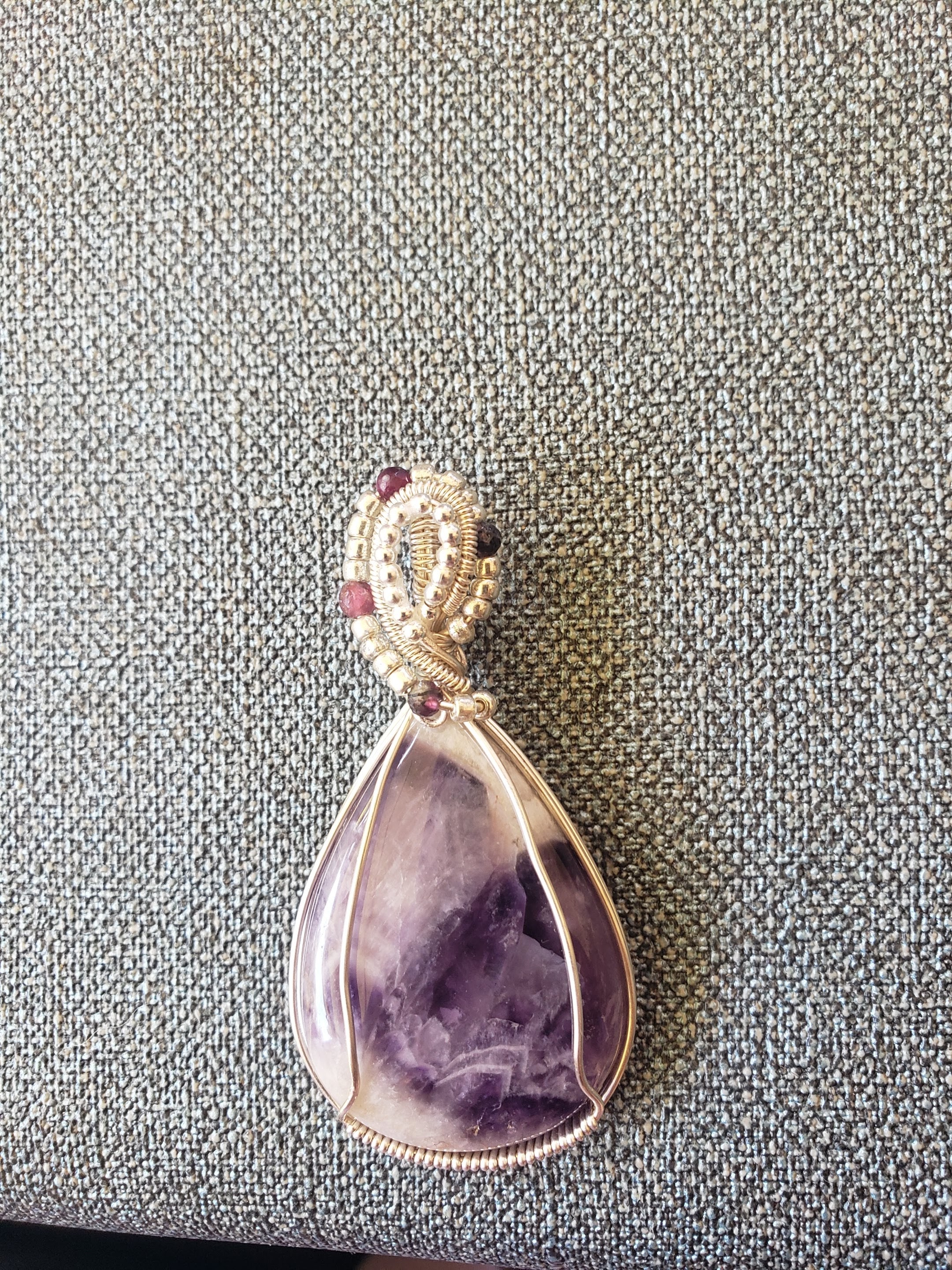 Wire-wrapped amethyst pendant